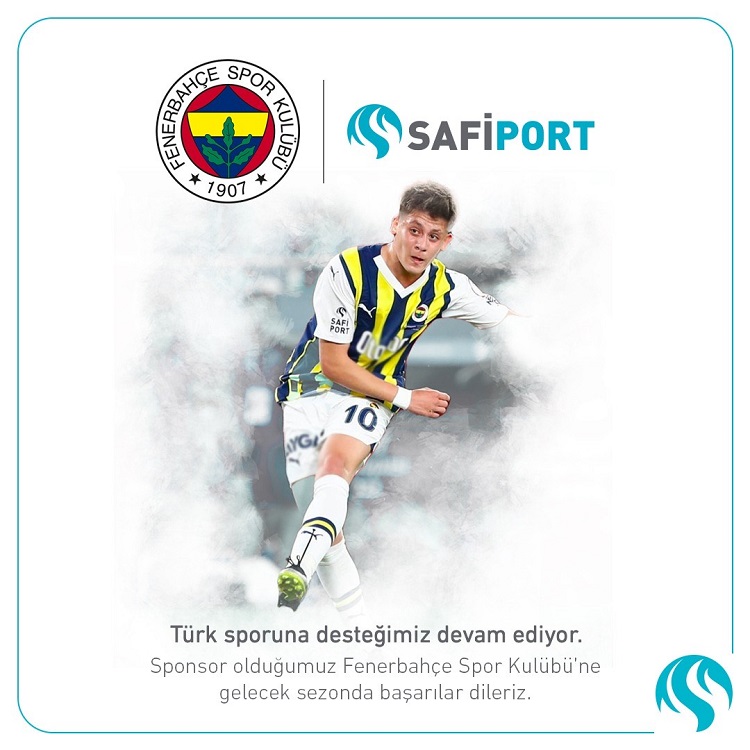 2021-22 sezonundan bu yana farklı branşlarda sponsoru olduğumuz Fenerbahçe Spor Kulübü'ne önümüzdeki sezonda da destek vermeye devam ediyoruz. SAFİPORT logosu, 2023-24 sezonu boyunca futbol takımı formalarının sağ kolunda yer alacak