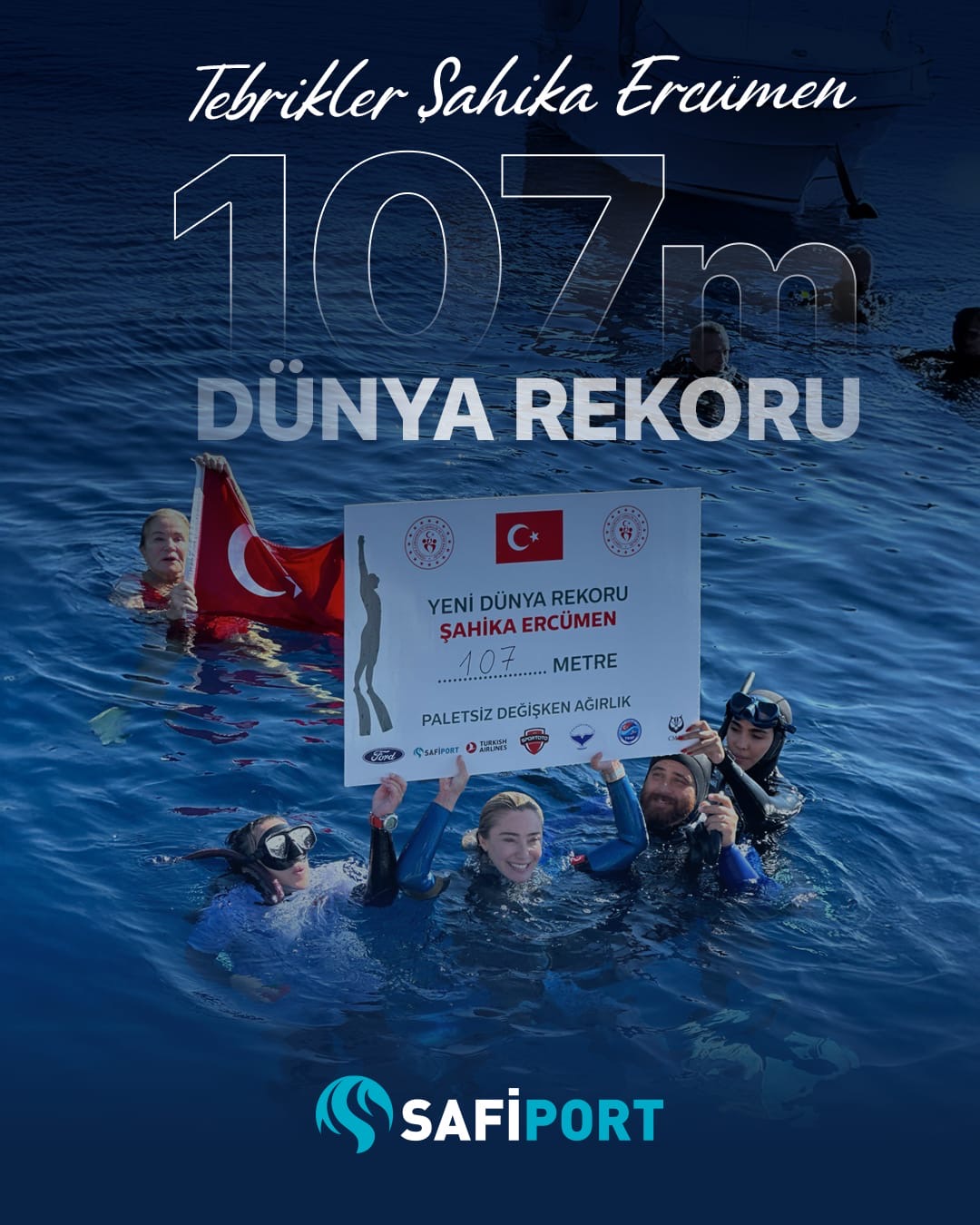 Dünya rekoru bir kez daha yazıldı! Milli sporcumuz Şahika Ercümen, 107 metrelik dalışıyla serbest dalışta yeni bir dünya rekoruna imza attı.